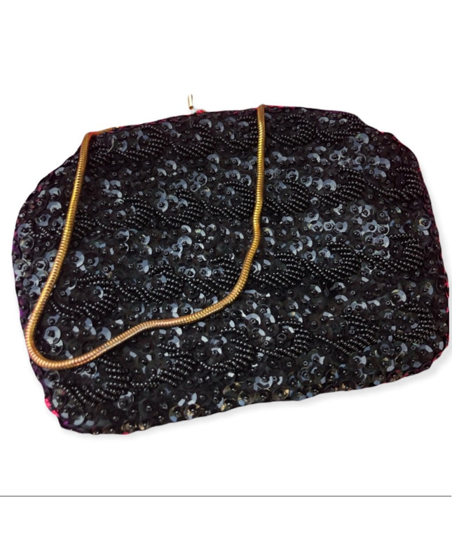 Vintage 1960s small black bead wristlet sequin