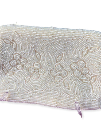 Vintage White micro bead wristlet purse 1950s clutch