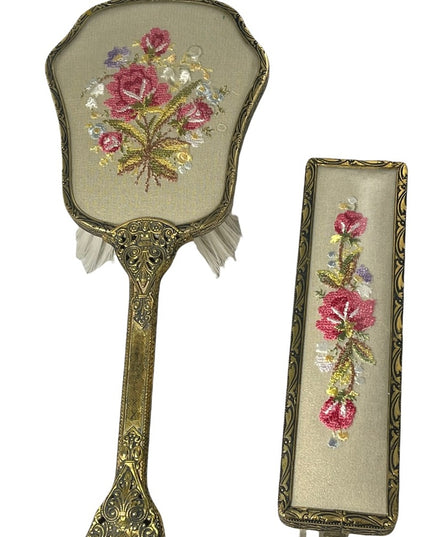 Vintage gold gilt Ormolu Ornate fancy brushes vanity dresser set