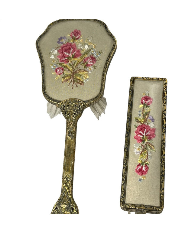 Vintage gold gilt Ormolu Ornate fancy brushes vanity dresser set