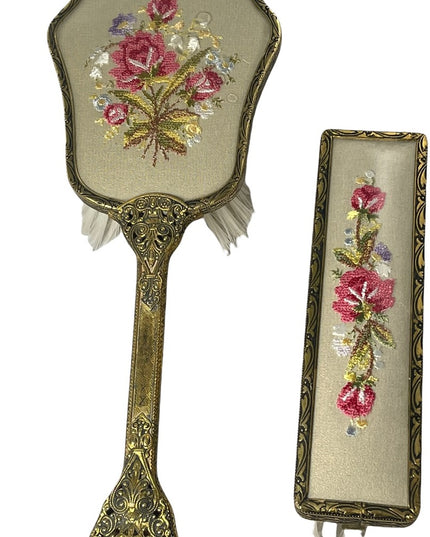 Vintage gold gilt Ormolu Ornate fancy brushes vanity dresser set