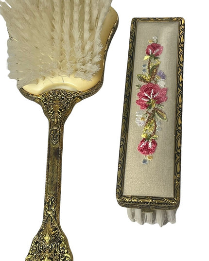 Vintage gold gilt Ormolu Ornate fancy brushes vanity dresser set