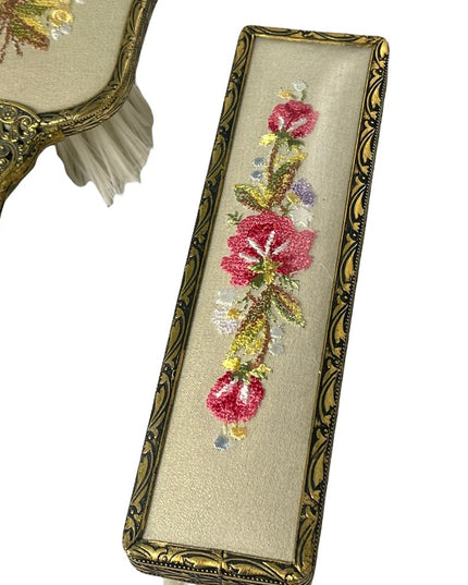 Vintage gold gilt Ormolu Ornate fancy brushes vanity dresser set