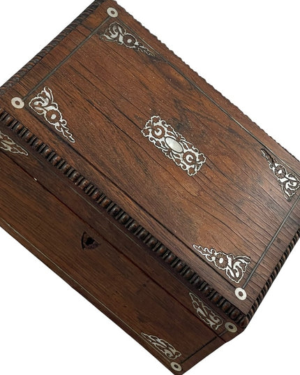 Antique Solid wood Pearl inlay carved wood box jewelry