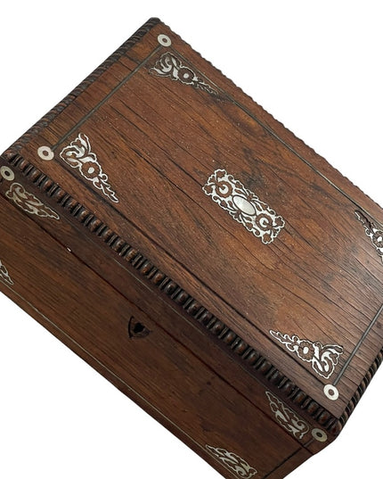 Antique Solid wood Pearl inlay carved wood box jewelry