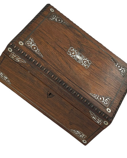 Antique Solid wood Pearl inlay carved wood box jewelry