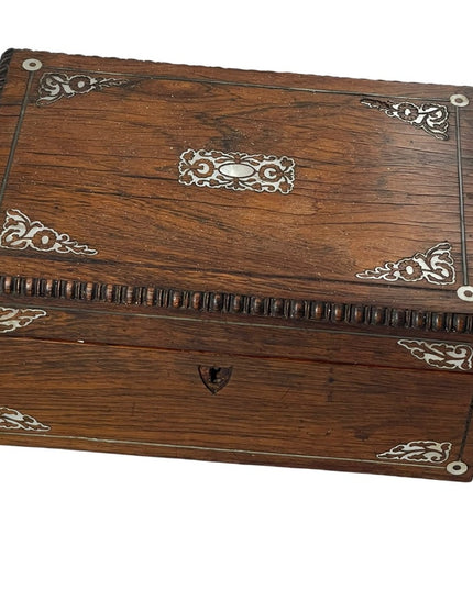 Antique Solid wood Pearl inlay carved wood box jewelry