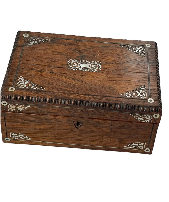 Antique Solid wood Pearl inlay carved wood box jewelry