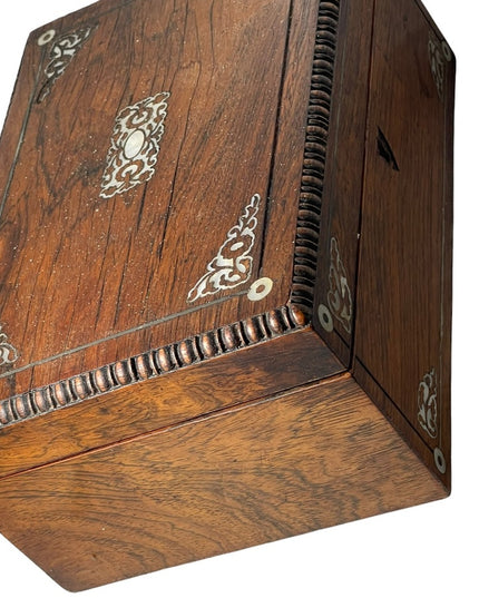 Antique Solid wood Pearl inlay carved wood box jewelry