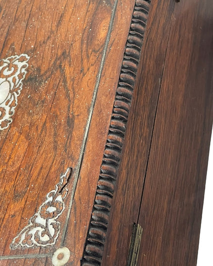 Antique Solid wood Pearl inlay carved wood box jewelry