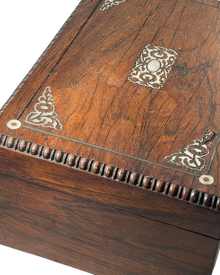 Antique Solid wood Pearl inlay carved wood box jewelry