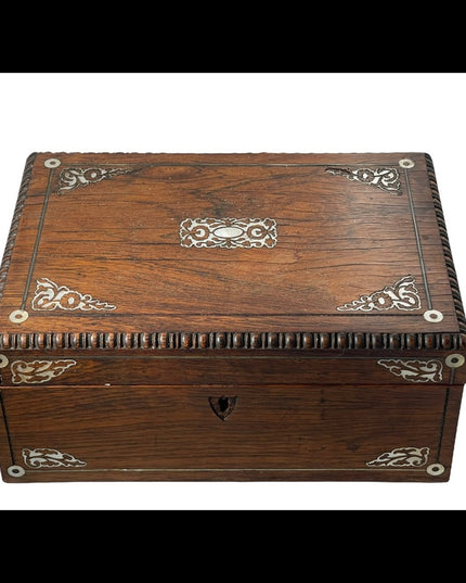 Antique Solid wood Pearl inlay carved wood box jewelry