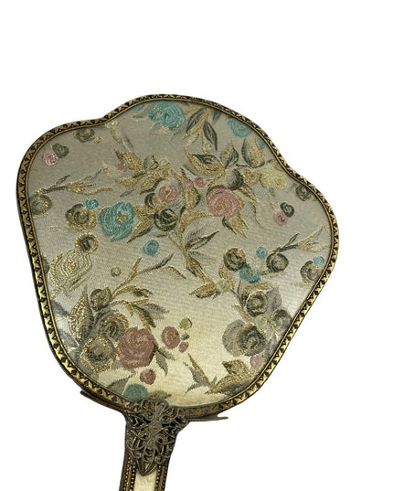 Vintage gold gilt Ormolu Vanity set Mirror & brush flower design
