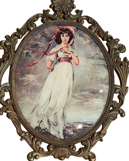 Vintage Italy Italian Lady Pinkie Lawrence ornate metal frame hanging picture