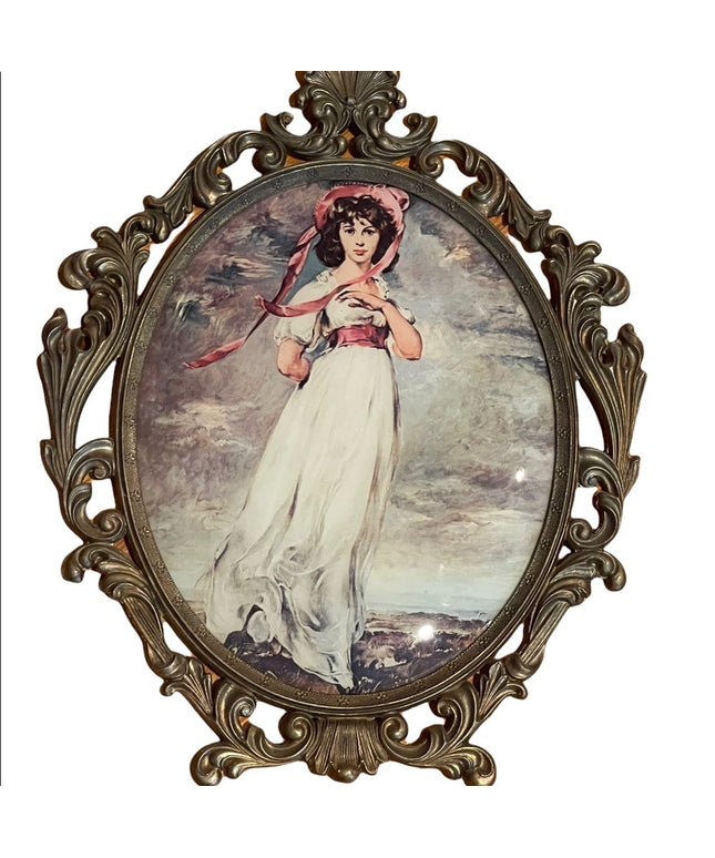 Vintage Italy Italian Lady Pinkie Lawrence ornate metal frame hanging picture