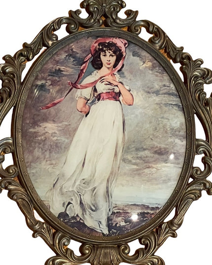 Vintage Italy Italian Lady Pinkie Lawrence ornate metal frame hanging picture
