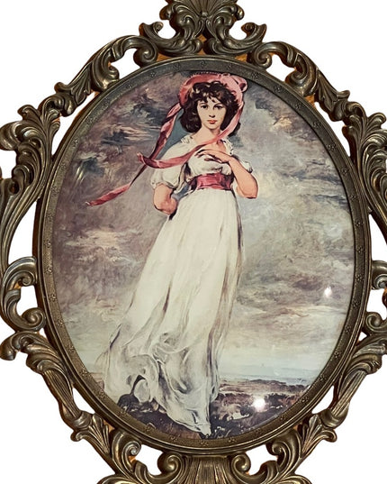 Vintage Italy Italian Lady Pinkie Lawrence ornate metal frame hanging picture