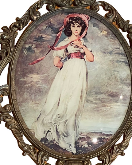 Vintage Italy Italian Lady Pinkie Lawrence ornate metal frame hanging picture