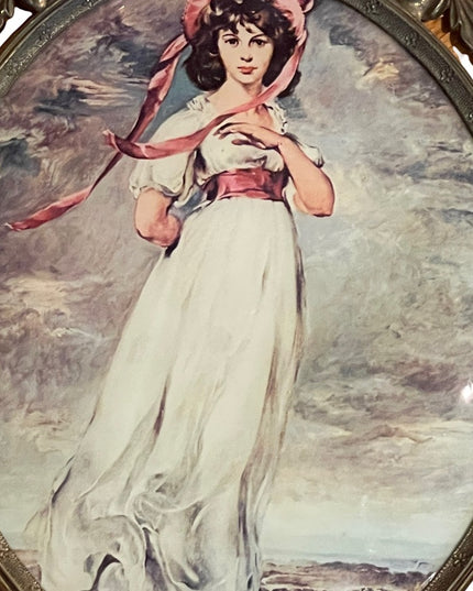 Vintage Italy Italian Lady Pinkie Lawrence ornate metal frame hanging picture