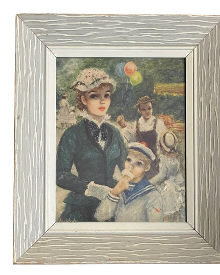 VTG Jeffe Huldah picture 1950s Girl at an Ice cream vendor lithograph