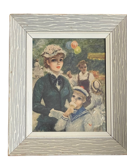 VTG Jeffe Huldah picture 1950s Girl at an Ice cream vendor lithograph