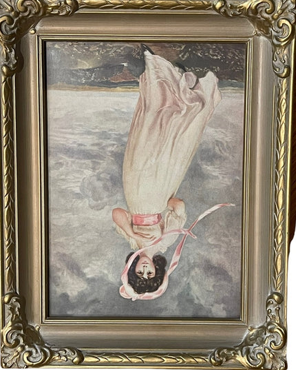 Vintage Pinkie Lawrence Framed lithograph picture 1950s Ornate wood frame
