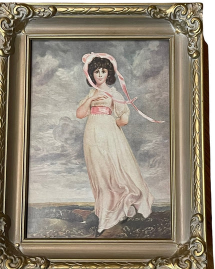 Vintage Pinkie Lawrence Framed lithograph picture 1950s Ornate wood frame