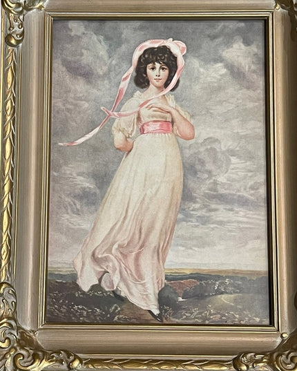 Vintage Pinkie Lawrence Framed lithograph picture 1950s Ornate wood frame