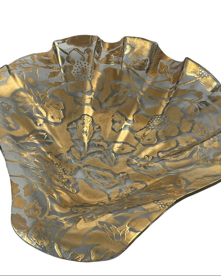 Vintage 24k Gold plated Flowers Glass 1950s serving plate