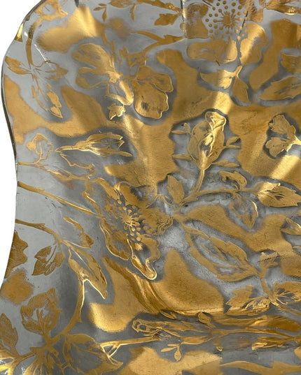 Vintage 24k Gold plated Flowers Glass 1950s serving plate