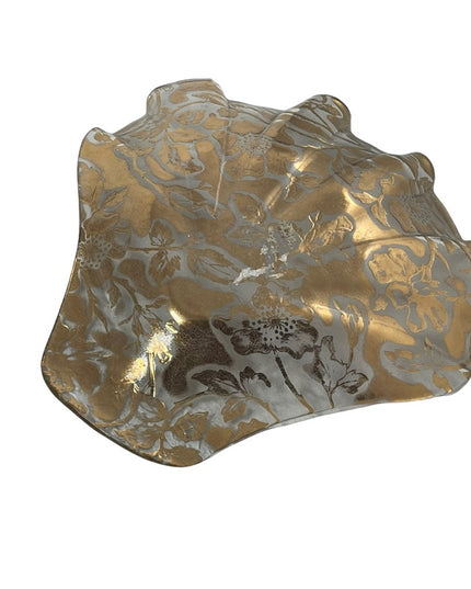 Vintage 24k Gold plated Flowers Glass 1950s serving plate