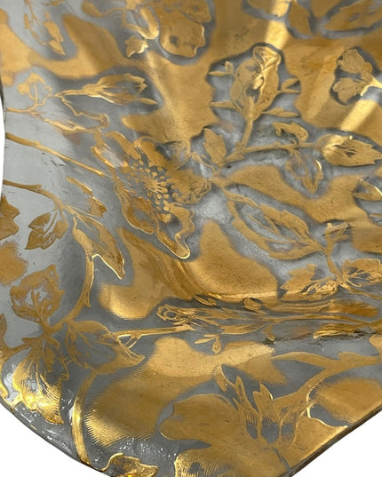 Vintage 24k Gold plated Flowers Glass 1950s serving plate