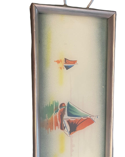 Vintage mid century Nautical sailboat water  windmil painted glass serving tray