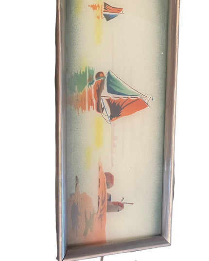 Vintage mid century Nautical sailboat water  windmil painted glass serving tray