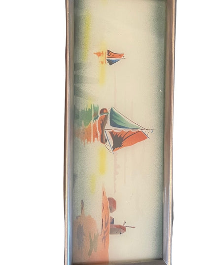 Vintage mid century Nautical sailboat water  windmil painted glass serving tray