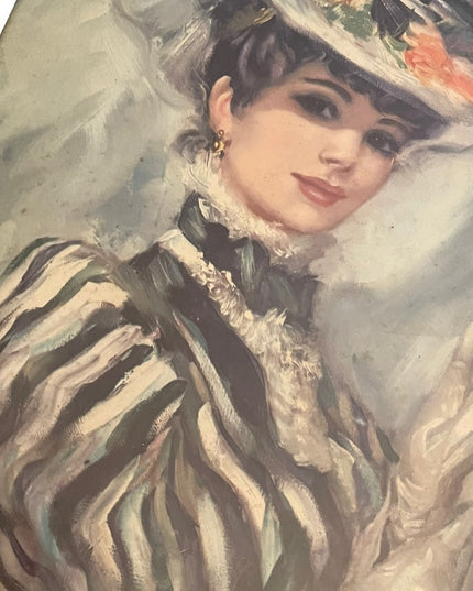 Vintage John Strevens, Victorian Woman in Floral Hat, Offset Lithograph Paper