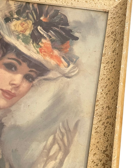 Vintage John Strevens, Victorian Woman in Floral Hat, Offset Lithograph Paper