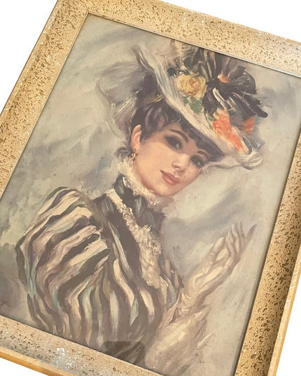Vintage John Strevens, Victorian Woman in Floral Hat, Offset Lithograph Paper