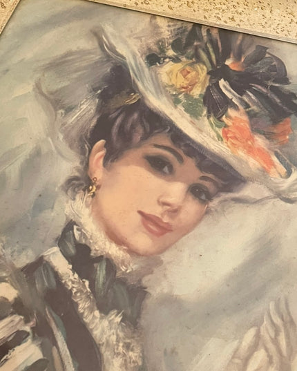 Vintage John Strevens, Victorian Woman in Floral Hat, Offset Lithograph Paper