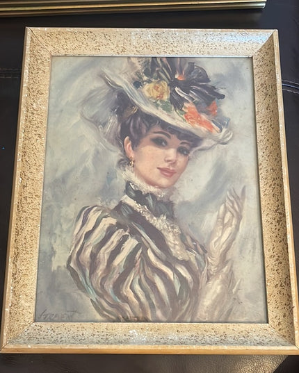 Vintage John Strevens, Victorian Woman in Floral Hat, Offset Lithograph Paper