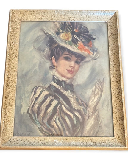 Vintage John Strevens, Victorian Woman in Floral Hat, Offset Lithograph Paper