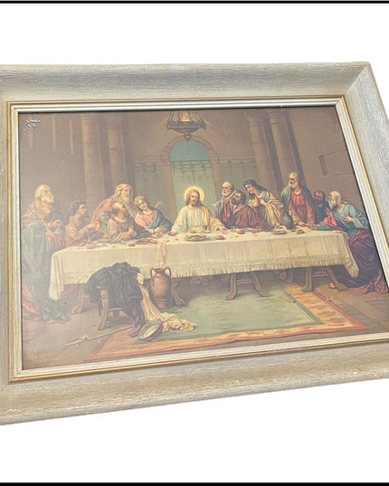 Vintage 1950s Solid wood frame LAST SUPPER Print Lithograph Stunning!
