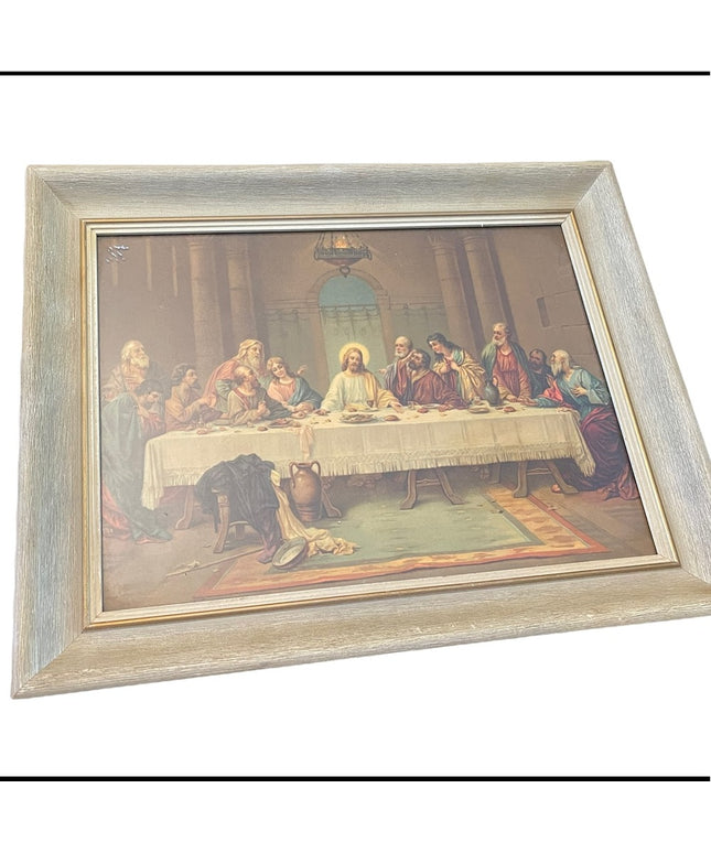 Vintage 1950s Solid wood frame LAST SUPPER Print Lithograph Stunning!