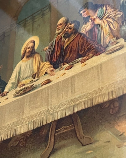 Vintage 1950s Solid wood frame LAST SUPPER Print Lithograph Stunning!