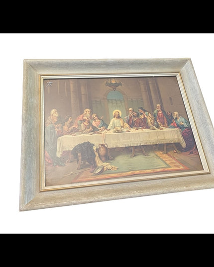 Vintage 1950s Solid wood frame LAST SUPPER Print Lithograph Stunning!