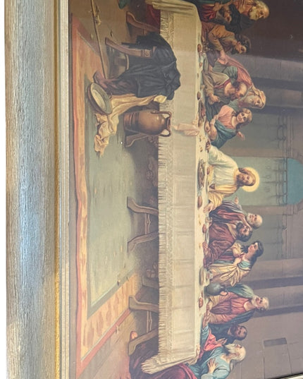 Vintage 1950s Solid wood frame LAST SUPPER Print Lithograph Stunning!