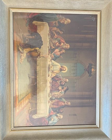 Vintage 1950s Solid wood frame LAST SUPPER Print Lithograph Stunning!