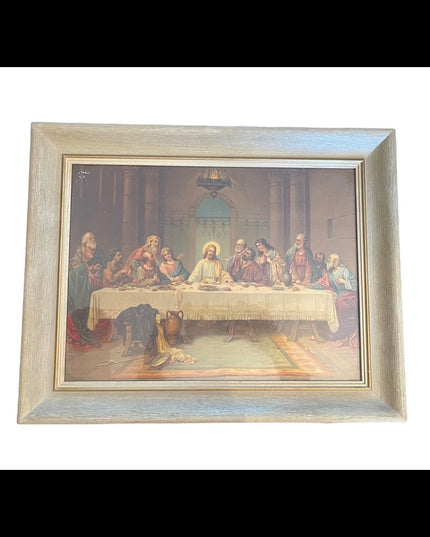 Vintage 1950s Solid wood frame LAST SUPPER Print Lithograph Stunning!
