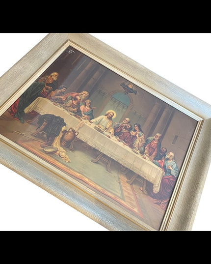 Vintage 1950s Solid wood frame LAST SUPPER Print Lithograph Stunning!