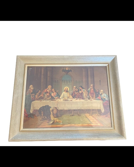Vintage 1950s Solid wood frame LAST SUPPER Print Lithograph Stunning!